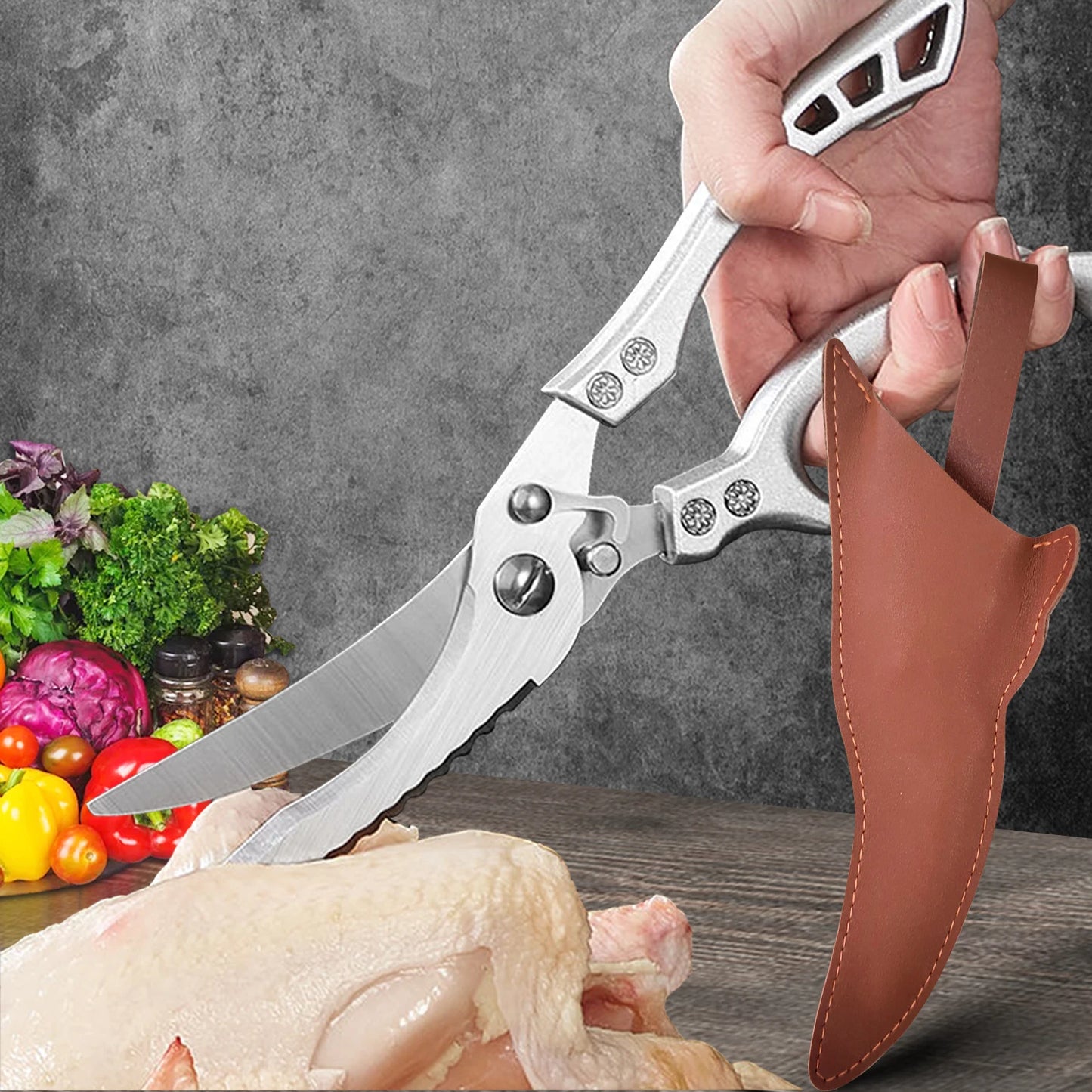 Tesoura de Cozinha Trinchante Multiuso em Aço Inoxidável