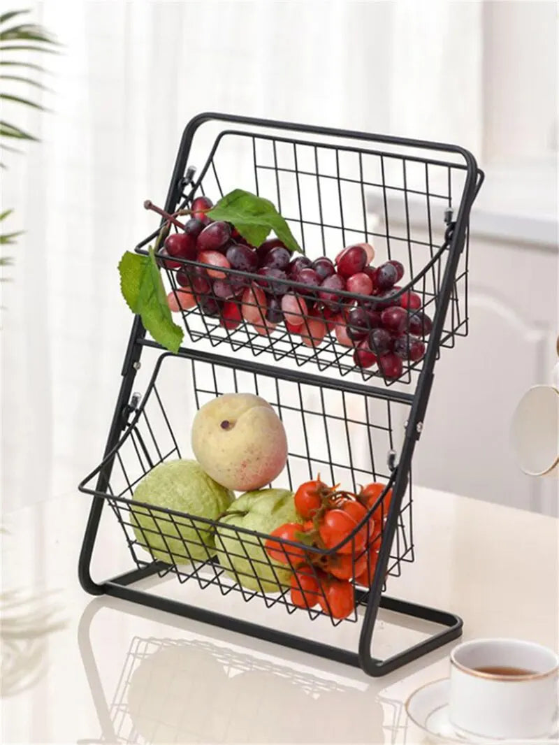 Fruteira de Mesa Metal 2 Andares Camada Dupla Organizador